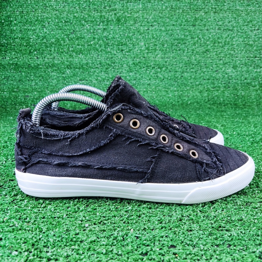 Olivia Miller Sneakers Womens 9 Black Frayed Canvas Slip On Distressed‎ Low Top